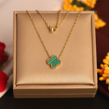 22K Gold Plated Green Clover Butterfly Necklace | Waterproof Stainless Steel