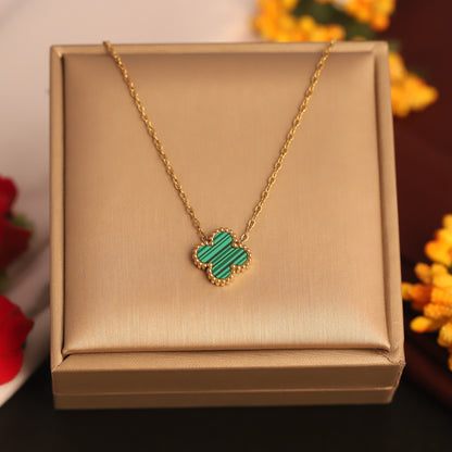 22K Gold Plated Green Clover Butterfly Necklace | Waterproof Stainless Steel