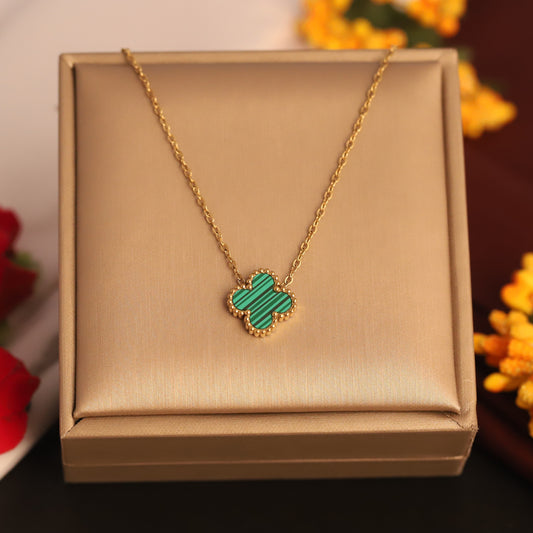 22K Gold Plated Green Clover Butterfly Necklace | Waterproof Stainless Steel