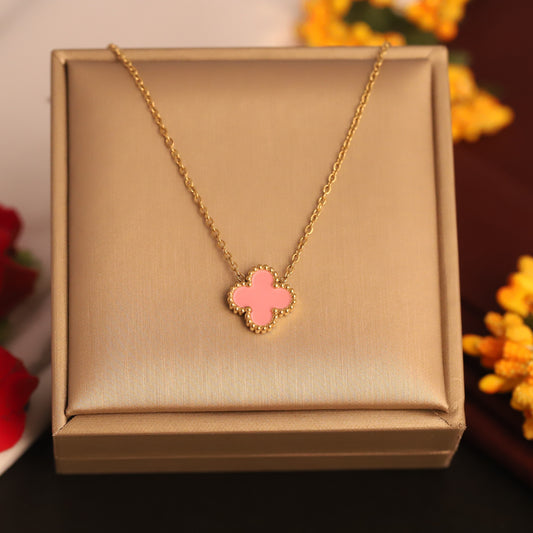 Trending 22K Gold Plated Waterproof Pink Clover & Butterfly Necklace - Adjustable & Durable