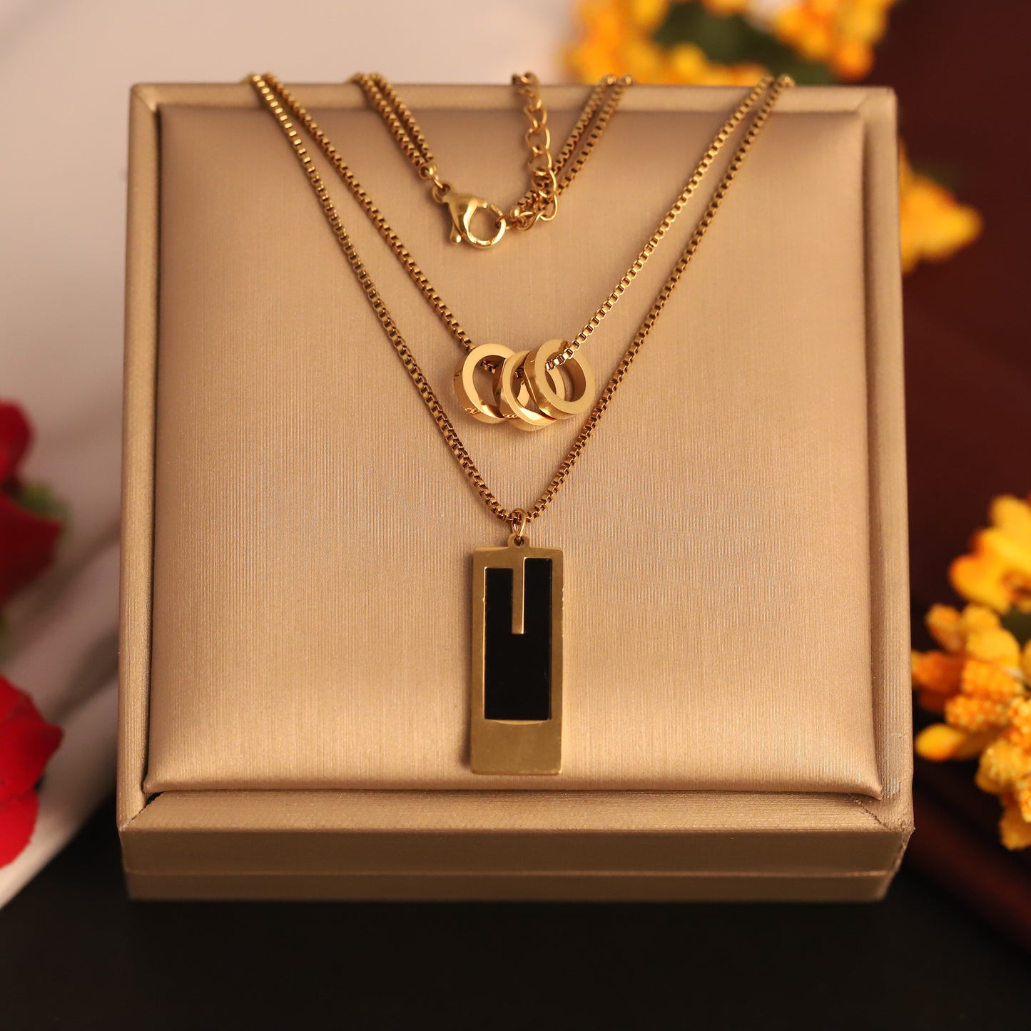 Dainty 22K Gold Plated Stainless Steel Double Chain Pendant