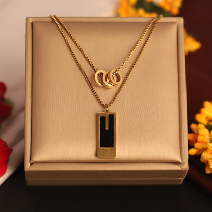 Dainty 22K Gold Plated Stainless Steel Double Chain Pendant