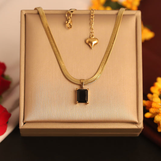 Trending 22K Gold Plated Black Stone Butterfly Snake Chain Pendant- Waterproof & Adjustable