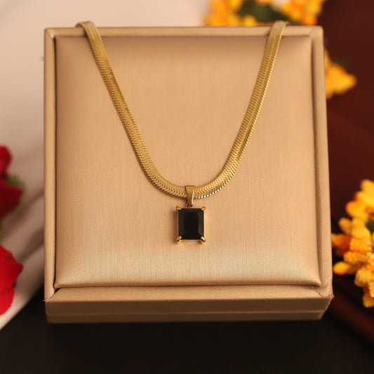 Trending 22K Gold Plated Black Stone Butterfly Snake Chain Pendant- Waterproof & Adjustable