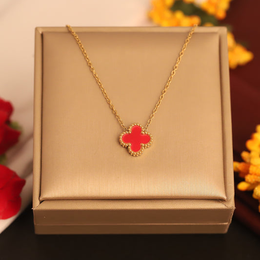 22K Gold Plated Red Clover Butterfly Necklace | Waterproof Stainless Steel