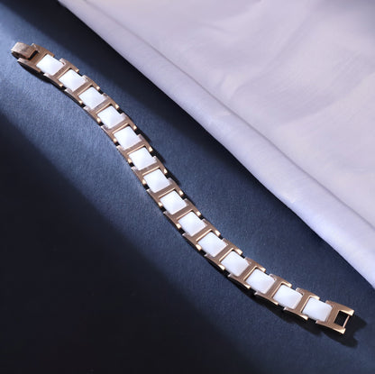 Rose Gold & White Link Bracelet | Modern Elegant Jewelry