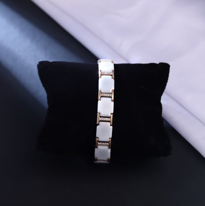 Men's White Ceramic & Rose Gold Bracelet | Modern Link Bangle | Gift for Him