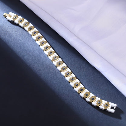 Elegant White Ceramic & Gold Link Bracelet - Men's Modern Jewelry