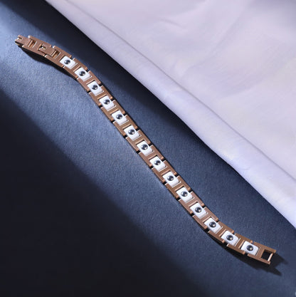 Men White Ceramic & Rose Gold Bracelet with Diamond Accents