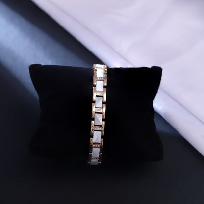 Men White Ceramic & Rose Gold Bracelet with Diamond Accents