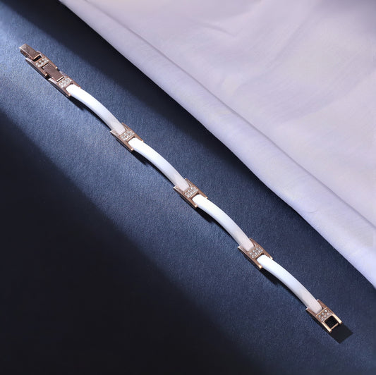 Men White Silicone & Rose Gold-Tone Bracelet with Sparkling Accents | Modern Chic Jewelry