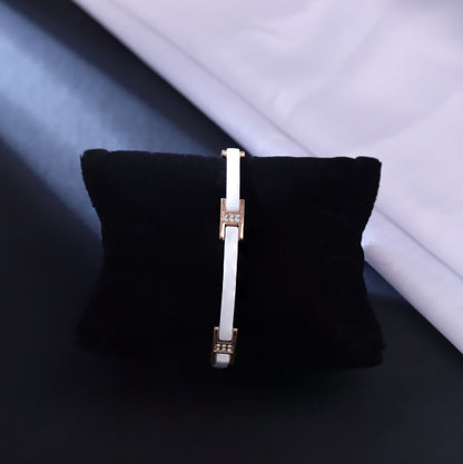 Men White Silicone & Rose Gold-Tone Bracelet with Sparkling Accents | Modern Chic Jewelry