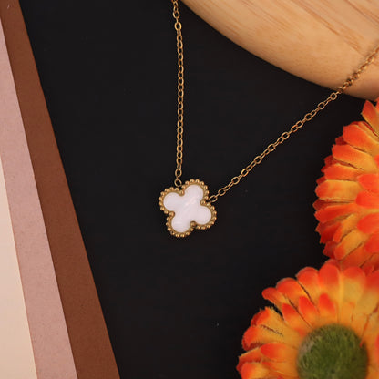 22K Gold Plated White Clover Butterfly Necklace | Waterproof Stainless Steel