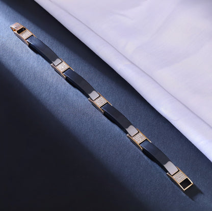 Modern Men Black Ceramic & Rose Gold Bracelet with Diamond Accents