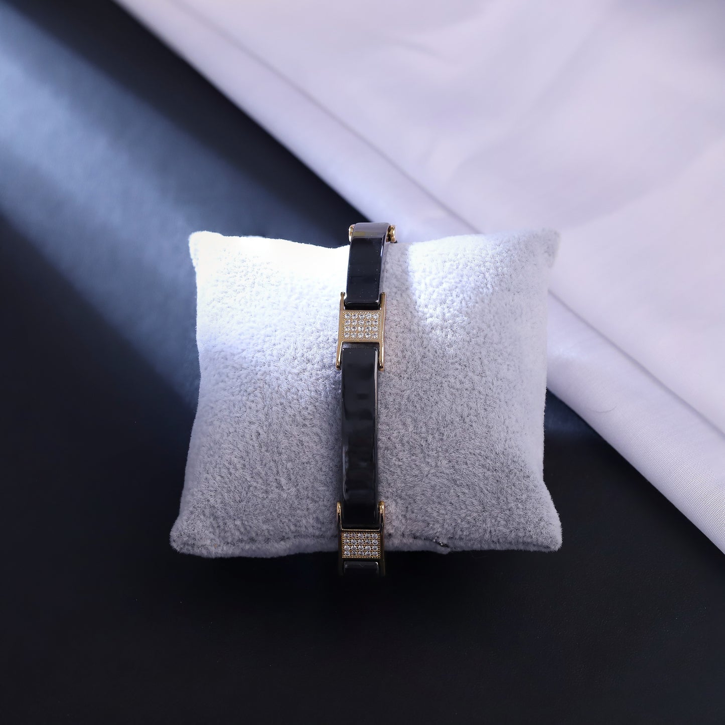 Modern Men Black Ceramic & Rose Gold Bracelet with Diamond Accents