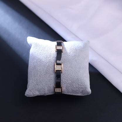 Contemporary Black Ceramic & Rose Gold Bracelet with Crystal Details - Men's Fashion Jewelry