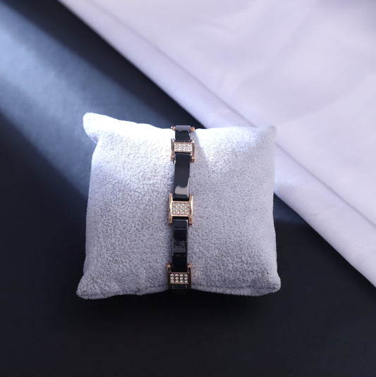 Contemporary Black Ceramic & Rose Gold Bracelet with Crystal Details - Men's Fashion Jewelry