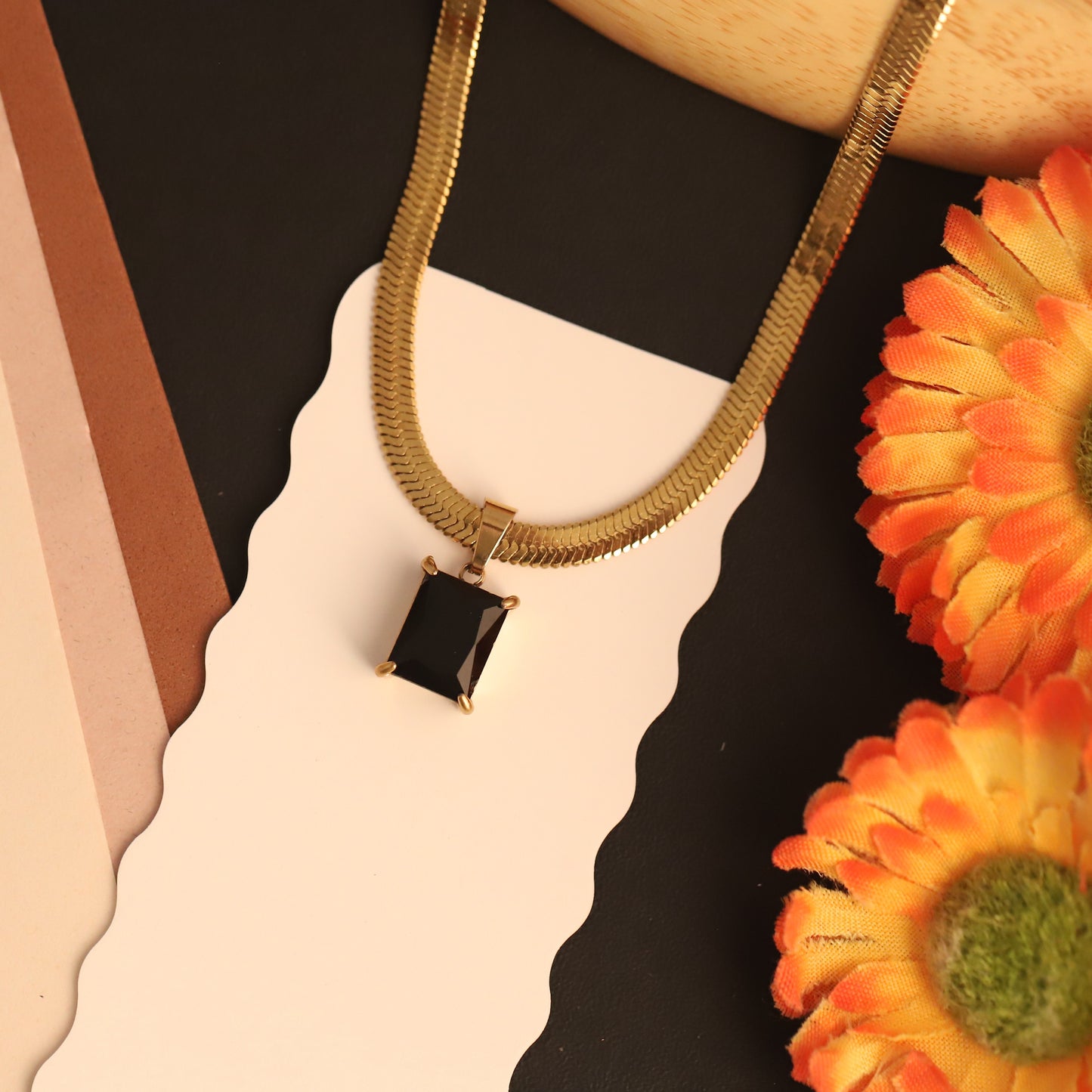 Trending 22K Gold Plated Black Stone Butterfly Snake Chain Pendant- Waterproof & Adjustable