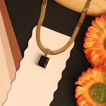 Trending 22K Gold Plated Black Stone Butterfly Snake Chain Pendant- Waterproof & Adjustable