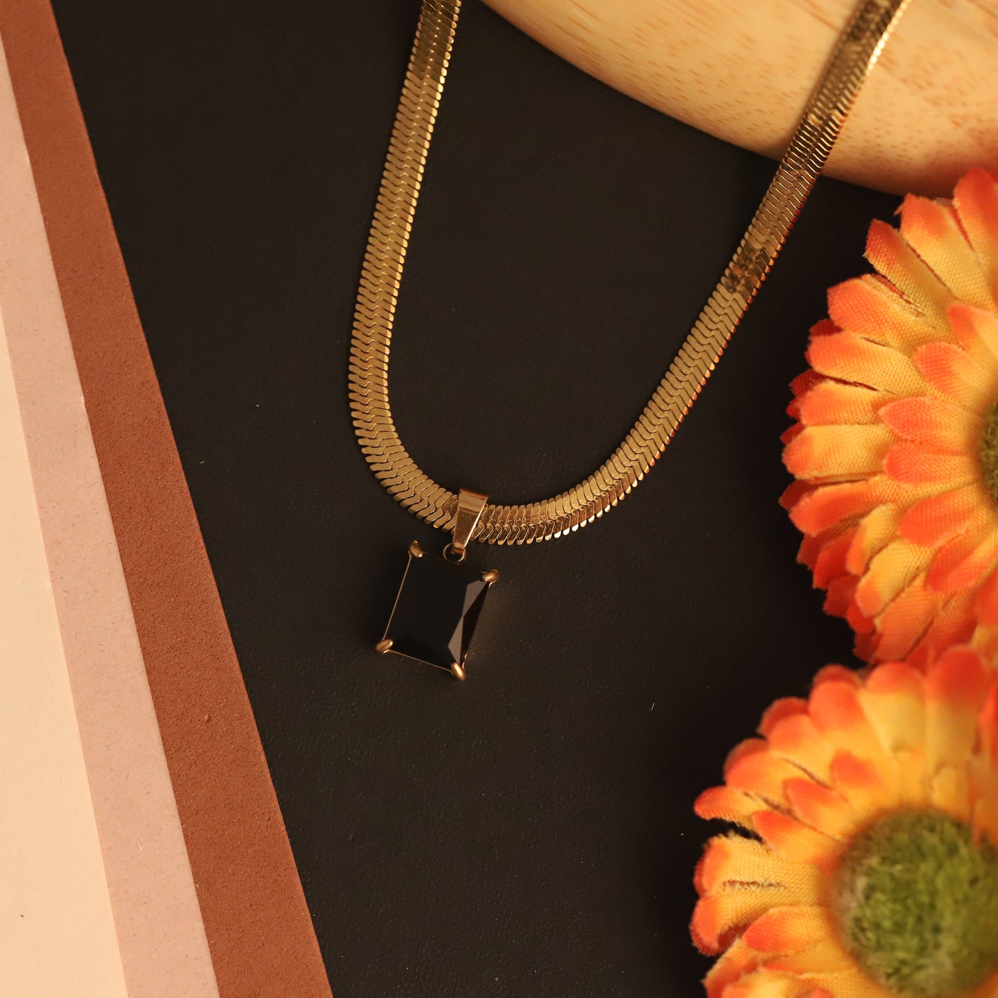 Trending 22K Gold Plated Black Stone Butterfly Snake Chain Pendant- Waterproof & Adjustable