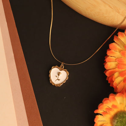 Dainty 22K Gold Plated Stainless Steel Floral Heart MOP Necklace