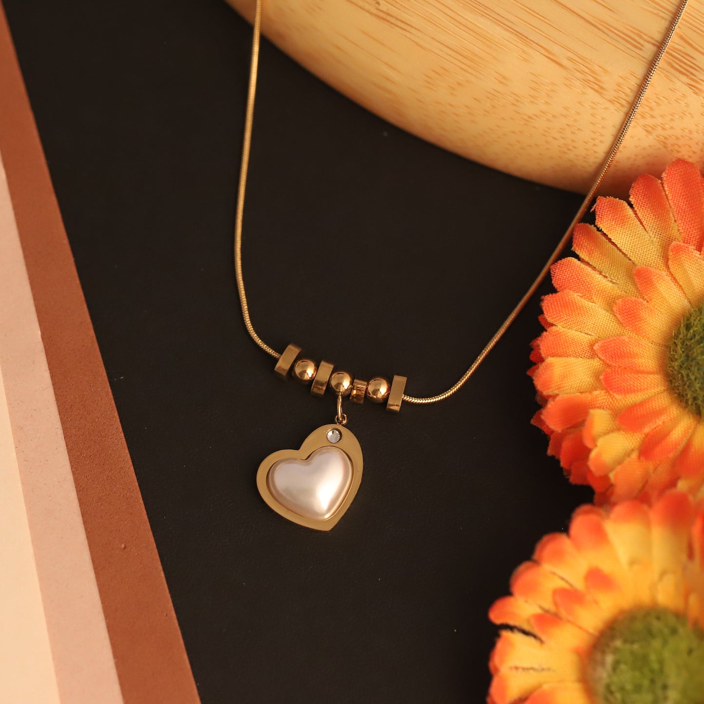 Dainty 22K Gold Plated Stainless Steel Heart MOP Pendant