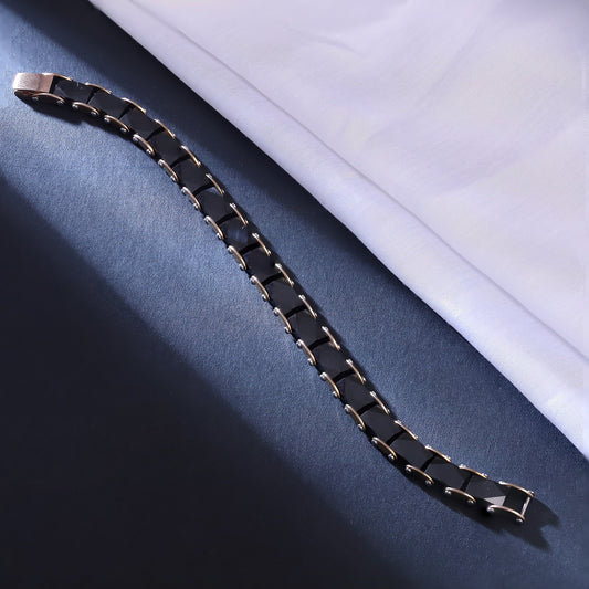 Sleek Black Ceramic & Gold-Tone Link Bracelet for Men | Modern Minimalist Jewelry