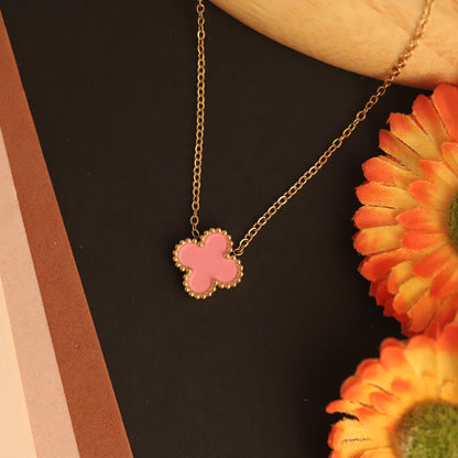 Trending 22K Gold Plated Waterproof Pink Clover & Butterfly Necklace - Adjustable & Durable