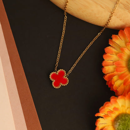 22K Gold Plated Red Clover Butterfly Necklace | Waterproof Stainless Steel
