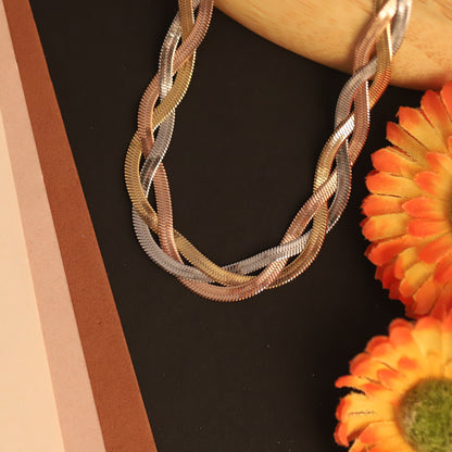 Luxurious 22K Gold Plated Three-Color Snake Chain Necklace - Waterproof & Adjustable