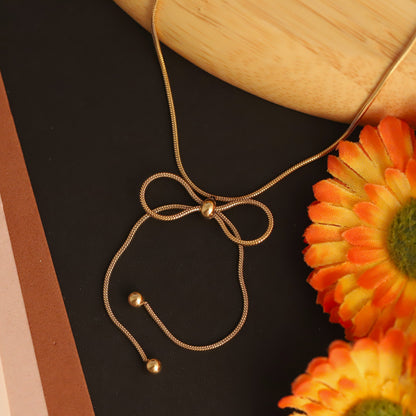 Dainty 22K Gold Plated Stainless Steel Bow Design Chain Pendant