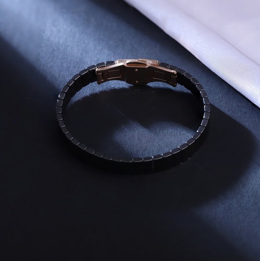 Sleek Black Ceramic Link Bracelet - Men's Modern Jewelry