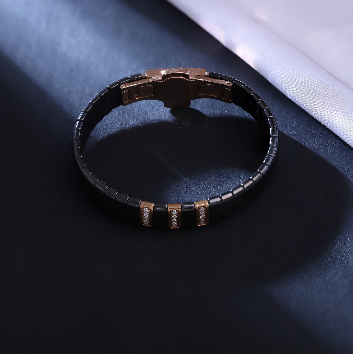 Men's Black Ceramic Bracelet with Rose Gold | Industrial Style Bangle | Statement Jewelry