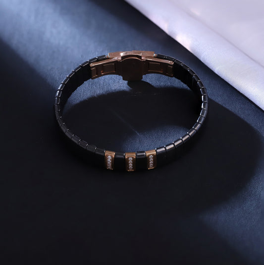 Men's Black Ceramic Bracelet with Rose Gold | Industrial Style Bangle | Statement Jewelry