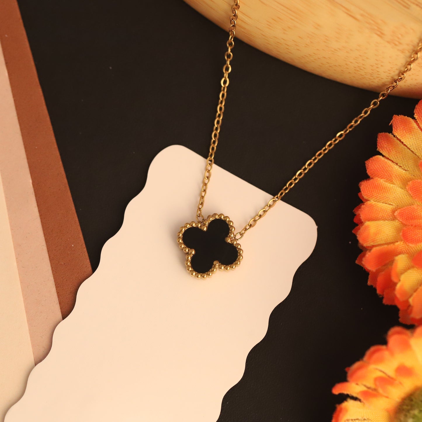 22K Gold Plated Black Clover Butterfly Necklace | Waterproof Stainless Steel