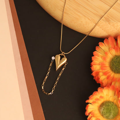 Dainty 22K Gold Plated Stainless Steel Heart & Dangle Chain Pendant