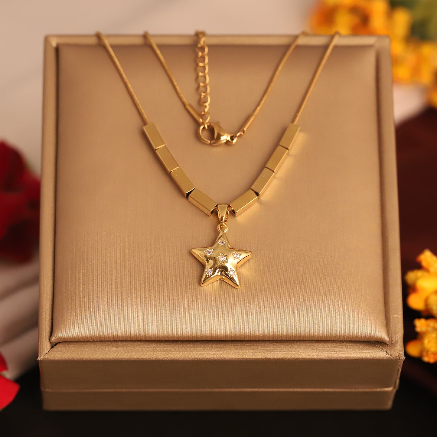 22K Gold Plated Star Pendant Necklace | Sparkling Stainless Steel Daily Wear