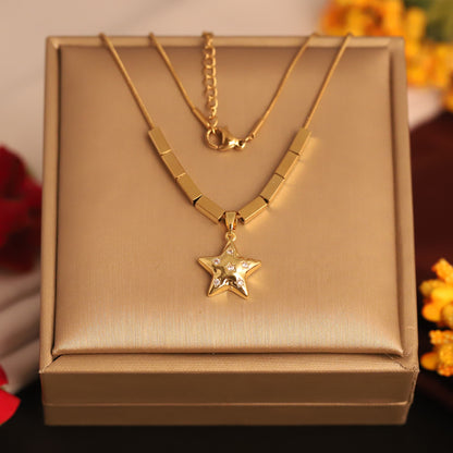 22K Gold Plated Star Pendant Necklace | Sparkling Stainless Steel Daily Wear