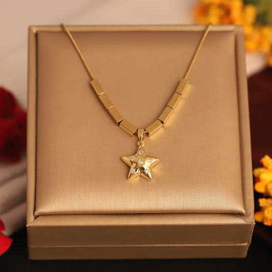 22K Gold Plated Star Pendant Necklace | Sparkling Stainless Steel Daily Wear