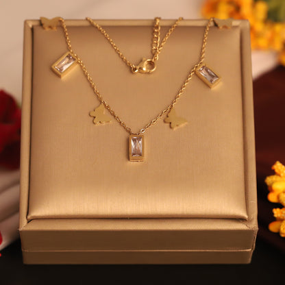 Butterfly & Crystal Bar Necklace | Gold Delicate Statement Jewelry