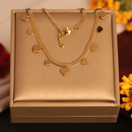 Dainty Gold Heart Charm Snake Chain Necklace - Stainless Steel | Romantic & Elegant