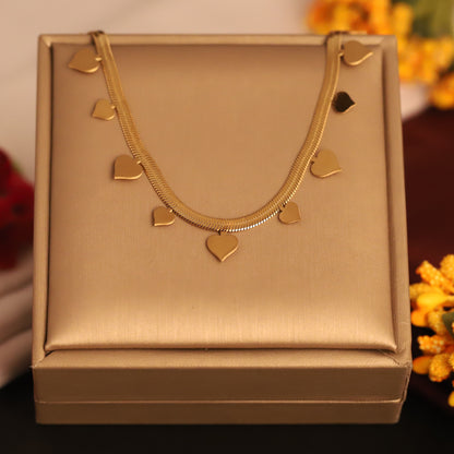 Dainty Gold Heart Charm Snake Chain Necklace - Stainless Steel | Romantic & Elegant