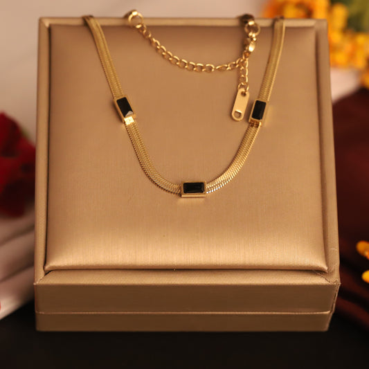 Gold Snake Chain Necklace with Black Enamel | Modern Minimalist Jewelry