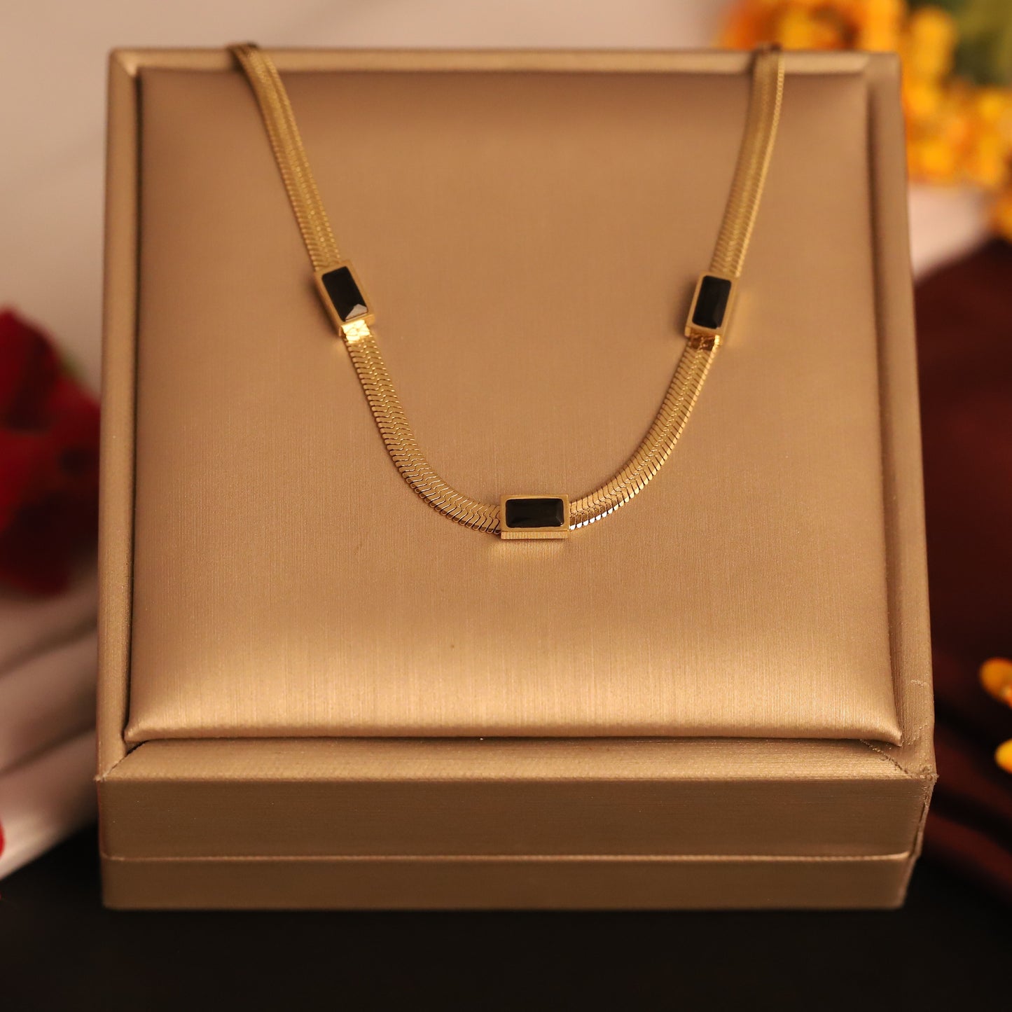 Gold Snake Chain Necklace with Black Enamel | Modern Minimalist Jewelry