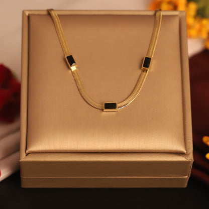 Gold Snake Chain Necklace with Black Enamel | Modern Minimalist Jewelry