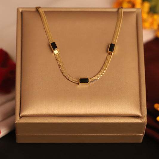 Gold Snake Chain Necklace with Black Enamel | Modern Minimalist Jewelry