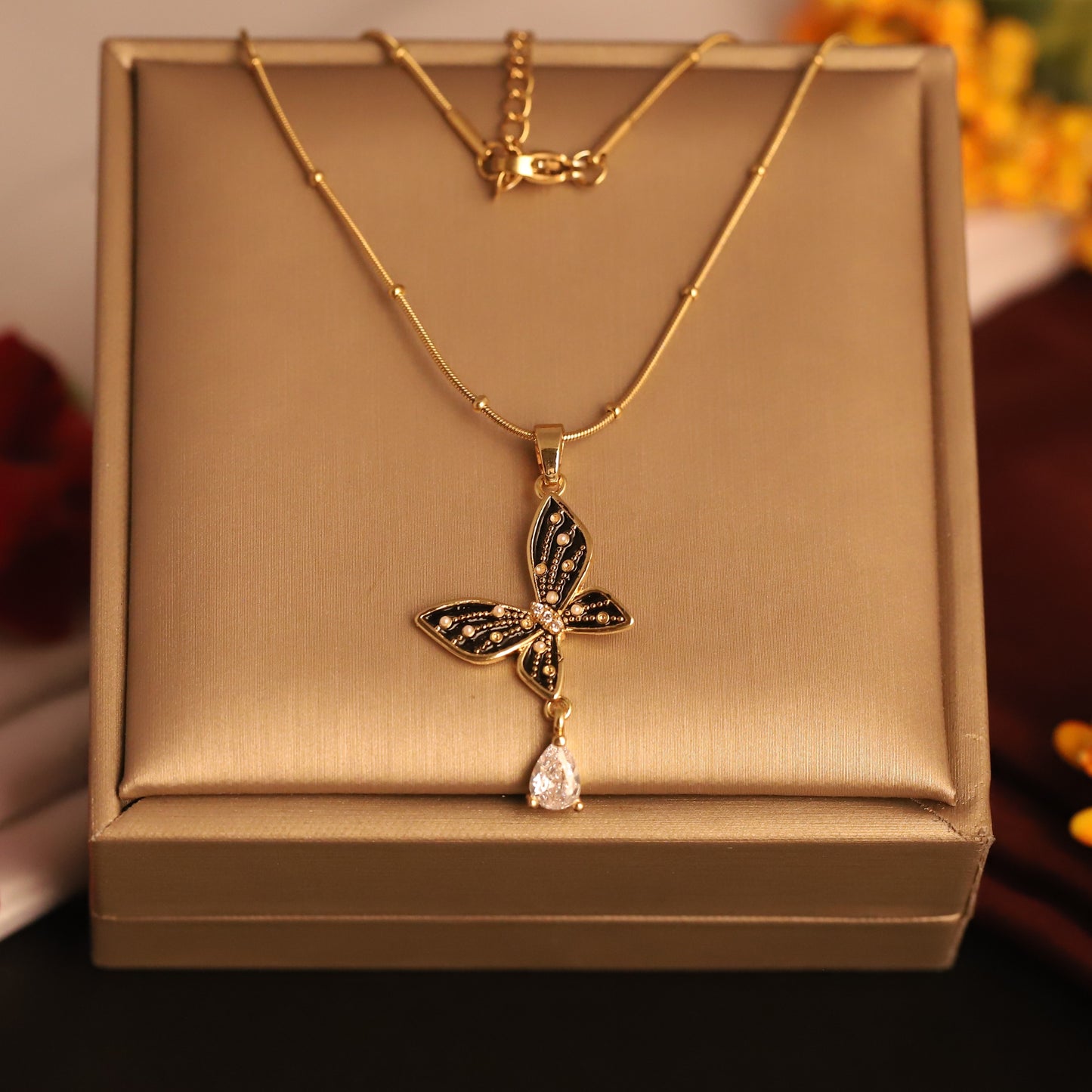 Elegant Gold Tone Butterfly Pendant | Diamond Accent Daily Wear Jewelry