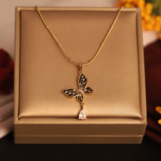 Elegant Gold Tone Butterfly Pendant | Diamond Accent Daily Wear Jewelry