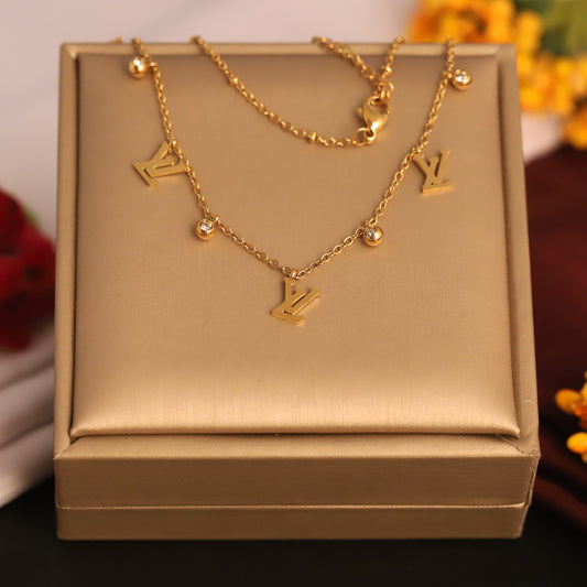 Modern Letter Charm Necklace | Anti-Tarnish Crystal Accent Gold Chain