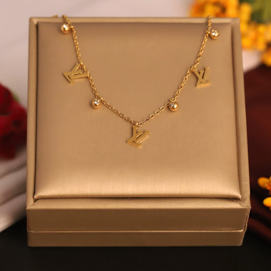 Modern Letter Charm Necklace | Anti-Tarnish Crystal Accent Gold Chain